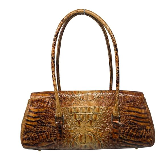 Vintage Brahmin Crocodile Embossed Shoulder Bag 14" Toasted Almond Handbag - Picture 2 of 16